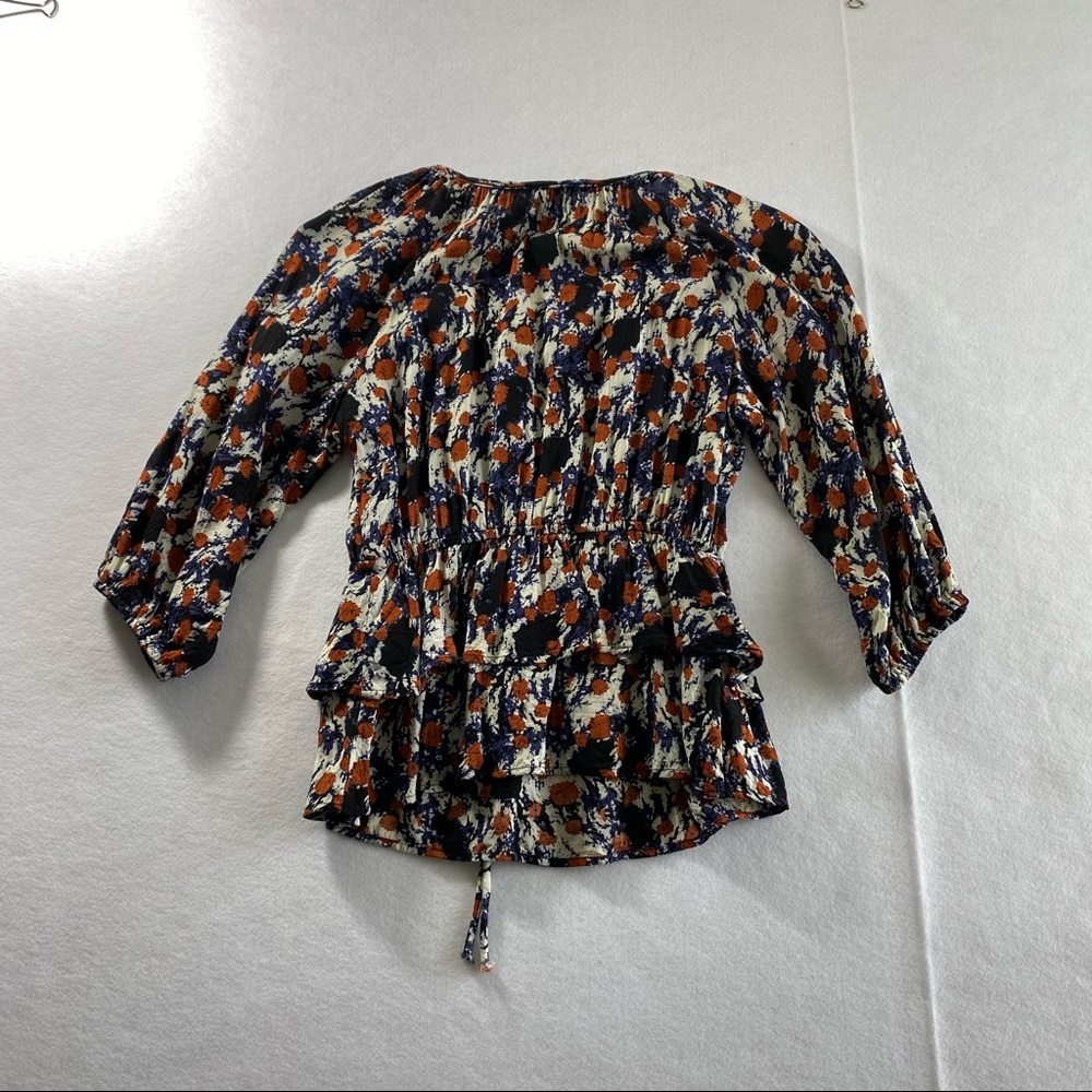 Twentyone Abstract Print Top small long sleeve cinched waist blouse - Picture 10 of 10